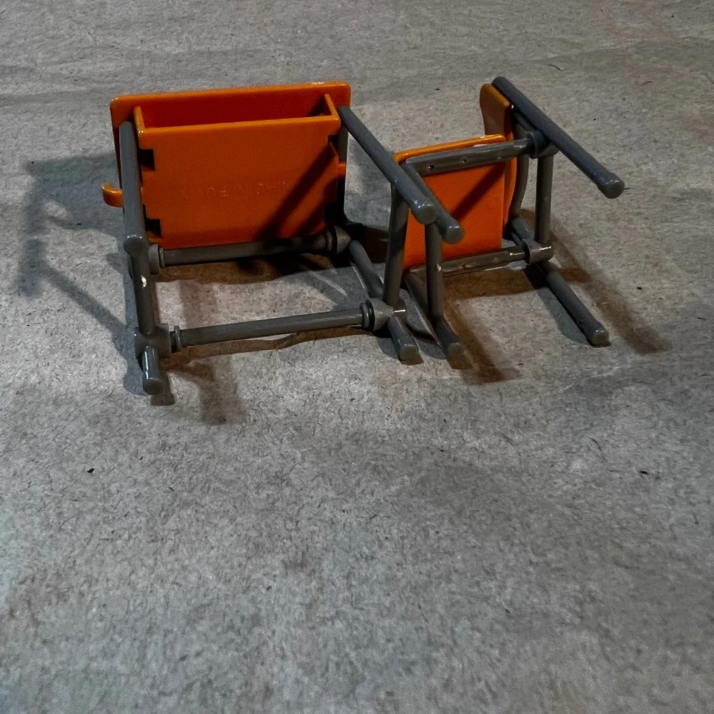 1:12 Scale Miniature School Desk and Chair Set Orange Grey Classroom